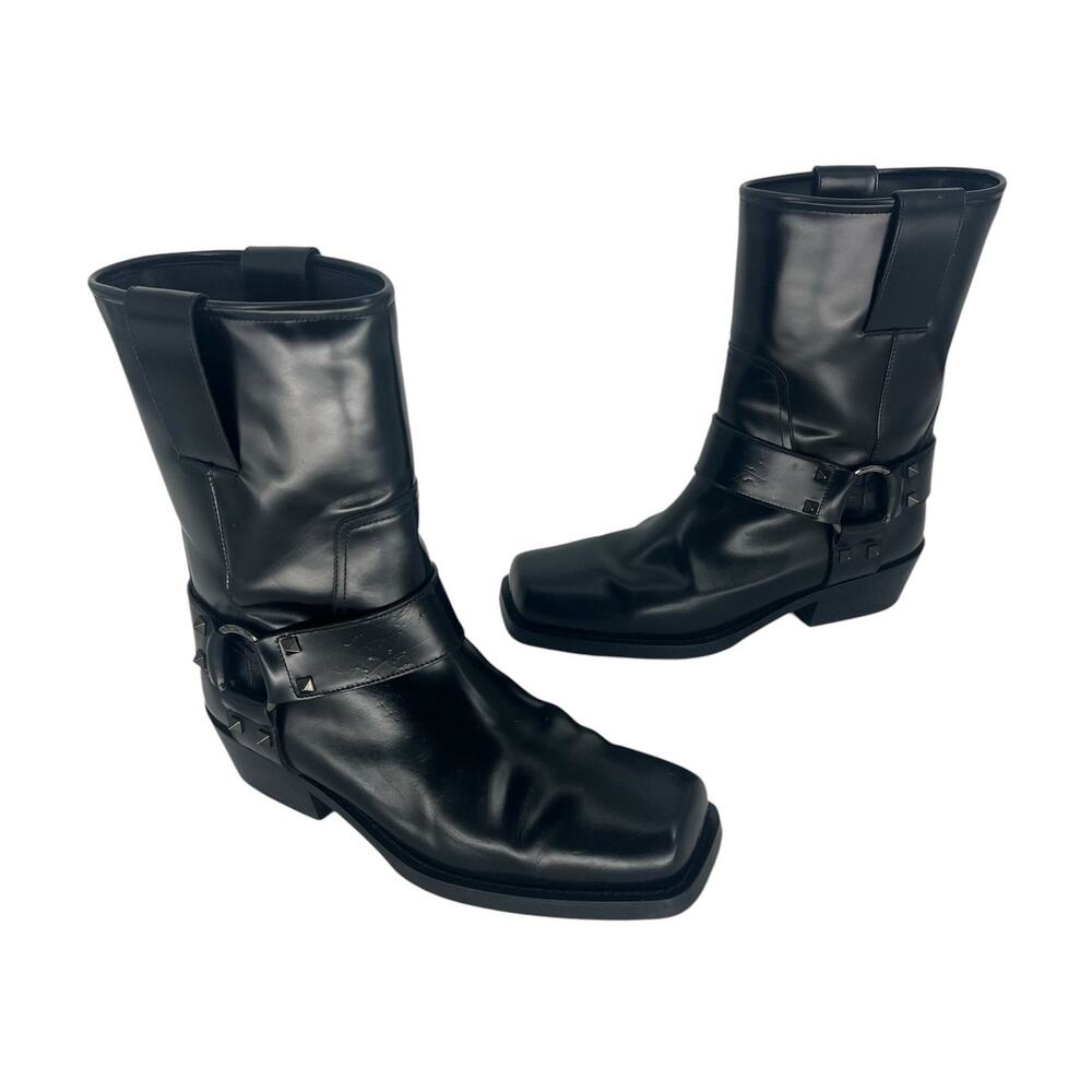 Valentino Garavani Rockstud Calfskin Biker Boots Black 40 - Picture 5 of 16
